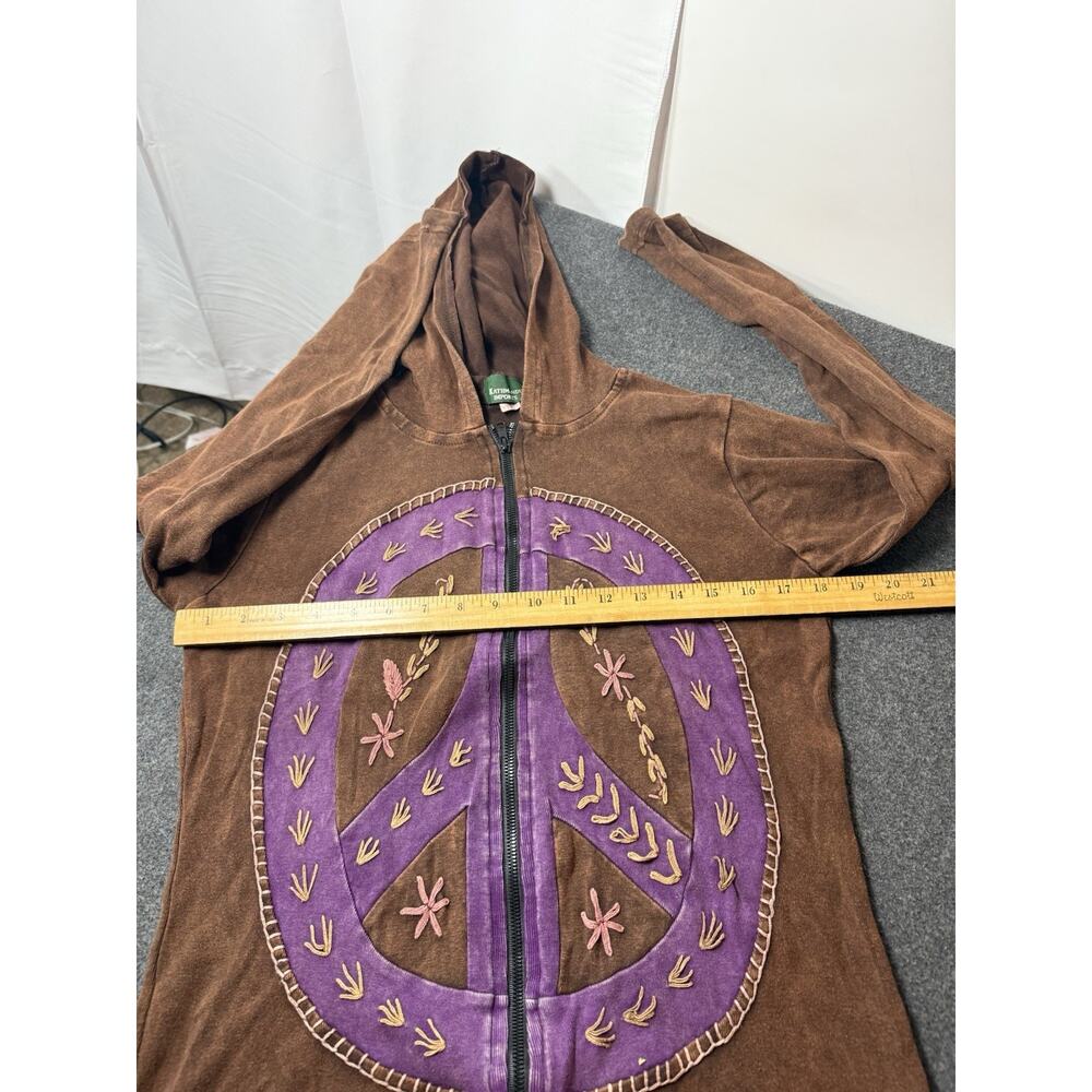 Kathmandu Imports Boho Hoodie Zip Up Peace Sign Embroidered Nepal Unisex - Picture 5 of 6
